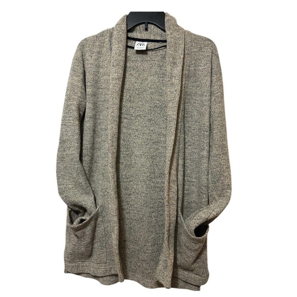 Zara Gray Cardigan with Shawl Collar and Open Front